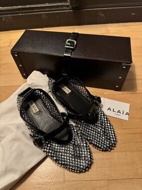 Alaia Black Crystal-Embellished Ballet Flats